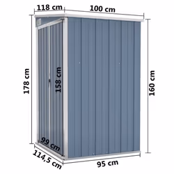 vidaXL Wall-mounted Garden Shed Outdoor Tool Storage Shed Galvanised Steel - grey, 118 x 100 x 178 cm