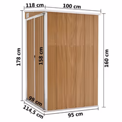 vidaXL Wall-mounted Garden Shed Outdoor Tool Storage Shed Galvanised Steel - brown, 118 x 100 x 178 cm - Additional view 3