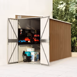 vidaXL Wall-mounted Garden Shed Brown Galvanised Steel Patio Tool Storage Shed