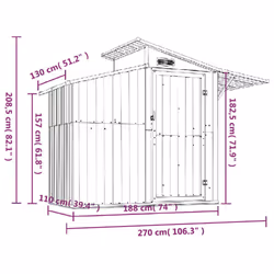 vidaXL Garden Shed 270x130x208.5 cm Galvanised Steel Bin Shed Multi Colours - anthracite - Additional view 2