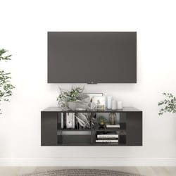 vidaXL Wall-Mounted TV Cabinet Concrete High Gloss Black Engineered Wood Unit