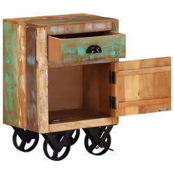 vidaXL Bedside Cabinet with Wheels Solid Reclaimed Wood Bedroom Nightstand
