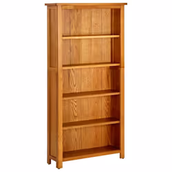 vidaXL Solid Oak Wood 5-Tier Bookcase Living Room Book Shelf Display Unit