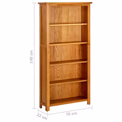 vidaXL Solid Oak Wood 5-Tier Bookcase Living Room Book Shelf Display Unit - Additional view 5