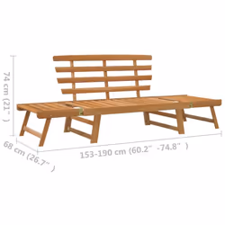 vidaXL Solid Acacia Wood Garden Bench 2-in-1 Outdoor Patio Sunbed Sun Lounger - Additional view 8