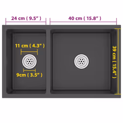 vidaXL Kitchen Sink Drop-in Utility Inset Sink Black Stainless Steel Plumbing - Additional view 10