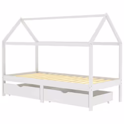 vidaXL Solid Pine Wood Kids Bed Frame with Drawers White 90x200 cm Wooden Base
