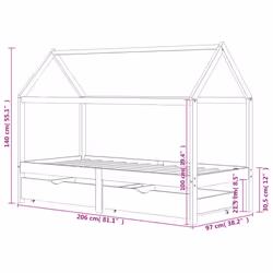 vidaXL Solid Pine Wood Kids Bed Frame with Drawers White 90x200 cm Wooden Base - Additional view 11