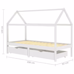vidaXL Solid Pine Wood Kids Bed Frame with Drawers White 90x200 cm Wooden Base - Additional view 5