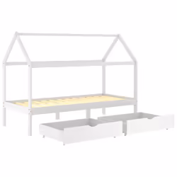vidaXL Solid Pine Wood Kids Bed Frame with Drawers White 90x200 cm Wooden Base - Additional view 9