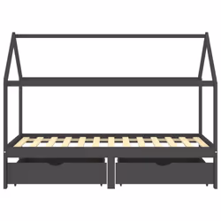 vidaXL Solid Pine Wood Kids Bed Frame with Drawers Dark Grey 90x200cm Unit