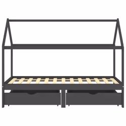 vidaXL Solid Pine Wood Kids Bed Frame with Drawers Dark Grey 90x200cm Unit