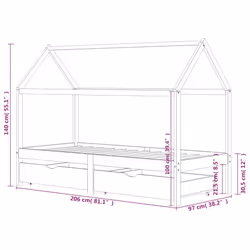 vidaXL Solid Pine Wood Kids Bed Frame with Drawers Dark Grey 90x200cm Unit