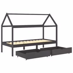 vidaXL Solid Pine Wood Kids Bed Frame with Drawers Dark Grey 90x200cm Unit - Additional view 4