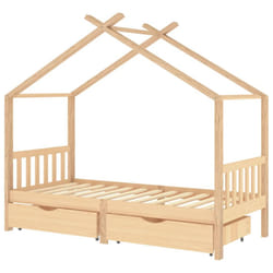 vidaXL Solid Wood Pine Kids Bed Frame with Drawers 90x200 cm Wooden Bedstead