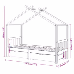vidaXL Solid Wood Pine Kids Bed Frame with Drawers 90x200 cm Wooden Bedstead