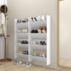 vidaXL 4x Wall Shoe Cabinets White Chipboard Shoe Organiser Rack Shelf Cabinet