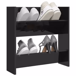 vidaXL Wall Shoe Cabinet High Gloss Black Engineered Wood Shoe Rack Cabinet