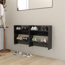 vidaXL 2x Wall Shoe Cabinets High Gloss Black Engineered Wood Hanging Shelf