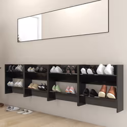 vidaXL 4x Wall Shoe Cabinets High Gloss Black Engineered Wood Shelf Cabinet
