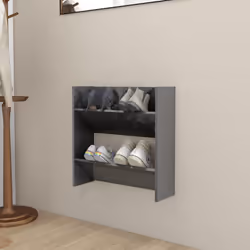 vidaXL Wall Shoe Cabinet High Gloss Grey Engineered Wood Shoe Rack Cabinet