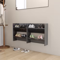 vidaXL 2x Wall Shoe Cabinets High Gloss Grey Engineered Wood Hanging Shoe Rack