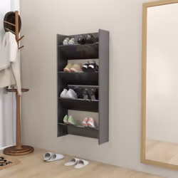 vidaXL 2x Wall Shoe Cabinets High Gloss Grey Engineered Wood Hanging Shoe Rack