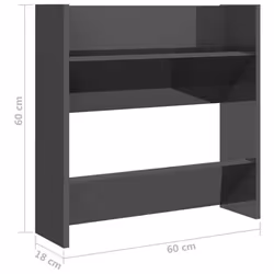 vidaXL 2x Wall Shoe Cabinets High Gloss Grey Engineered Wood Hanging Shoe Rack - Additional view 8