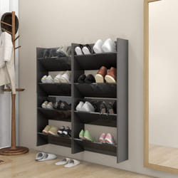 vidaXL 4x Wall Shoe Cabinets High Gloss Grey Engineered Wood Shoe Rack Cabinet