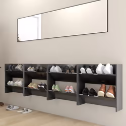 vidaXL 4x Wall Shoe Cabinets High Gloss Grey Engineered Wood Shoe Rack Cabinet