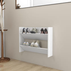 vidaXL Wall Shoe Cabinet White Chipboard Hanging Shoe Organiser Rack Shelf