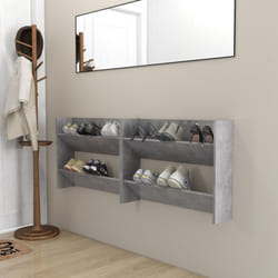 vidaXL 2x Wall Shoe Cabinets Concrete Grey Chipboard Hanging Shoe Rack Shelf