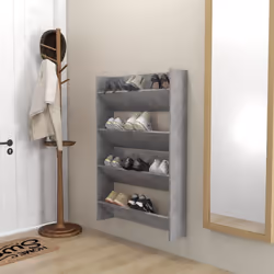 vidaXL 2x Wall Shoe Cabinets Concrete Grey Chipboard Hanging Shoe Rack Shelf