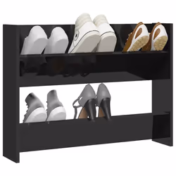 vidaXL Wall Shoe Cabinet High Gloss Black Engineered Wood Hanging Shoe Rack