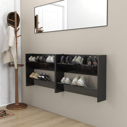 vidaXL 2x Wall Shoe Cabinets High Gloss Black Engineered Wood Hanging Shelf