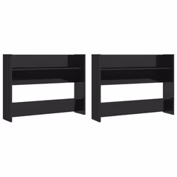 vidaXL 2x Wall Shoe Cabinets High Gloss Black Engineered Wood Hanging Shelf