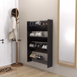 vidaXL 2x Wall Shoe Cabinets High Gloss Black Engineered Wood Hanging Shelf