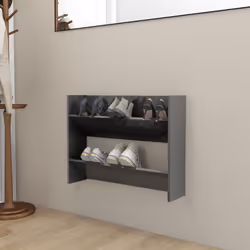 vidaXL Wall Shoe Cabinet High Gloss Grey Engineered Wood Hanging Cabinet Set