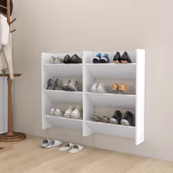 vidaXL 2x Wall Shoe Cabinets White Chipboard Hanging Shoe Organiser Rack Shelf