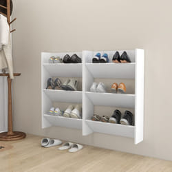 vidaXL 2x Wall Shoe Cabinets White Chipboard Hanging Shoe Organiser Rack Shelf