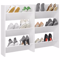 vidaXL 2x Wall Shoe Cabinets White Chipboard Hanging Shoe Organiser Rack Shelf