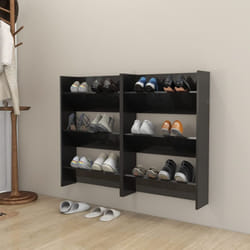 vidaXL 2x Wall Shoe Cabinets High Gloss Black Engineered Wood Hanging Shelf