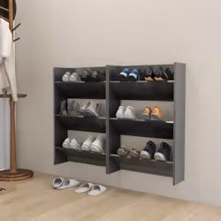 vidaXL 2x Wall Shoe Cabinets High Gloss Grey Engineered Wood Hanging Shoe Rack