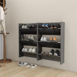 vidaXL 2x Wall Shoe Cabinets High Gloss Grey Engineered Wood Hanging Shoe Rack