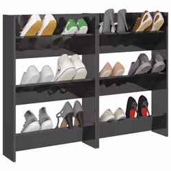 vidaXL 2x Wall Shoe Cabinets High Gloss Grey Engineered Wood Hanging Shoe Rack