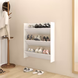 vidaXL Wall Shoe Cabinet White Engineered Wood Shoe Storage Organiser Rack