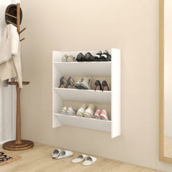 vidaXL Wall Shoe Cabinet White Engineered Wood Shoe Storage Organiser Rack