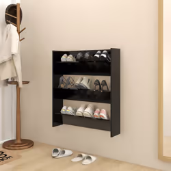 vidaXL Wall Shoe Cabinet Black Engineered Wood Shoe Storage Organiser Rack