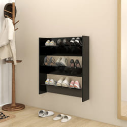 vidaXL Wall Shoe Cabinet Black Engineered Wood Shoe Storage Organiser Rack