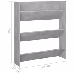 vidaXL Wall Shoe Cabinet Shoe Rack Hall Shoe Storage Cupboard Engineered Wood - concrete grey, 1 pcs/ 90 cm/ 80 cm - Additional view 5